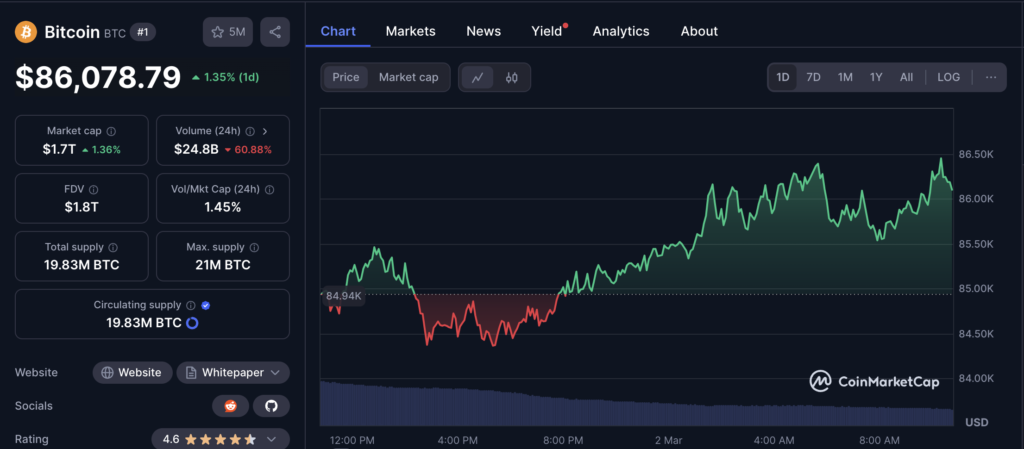 نمودار قیمت و اطلاعات بازار بیت کوین - منبع: TradingView